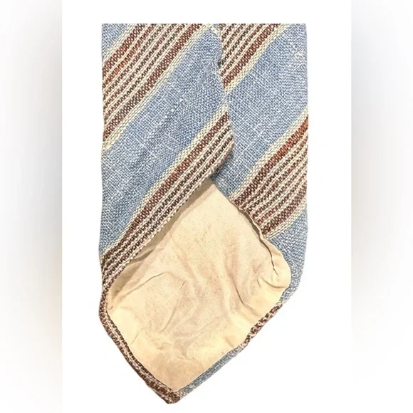 Vintage Lacrosse Woven Striped Tie Blue Brown Beige 3.5” Wide 56” Length Retro - Picture 3 of 10
